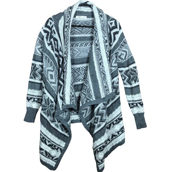 Old Navy Womens Sweater Gray Cardigan Aztec Waterfall Open Front Small - Picture 1 of 12